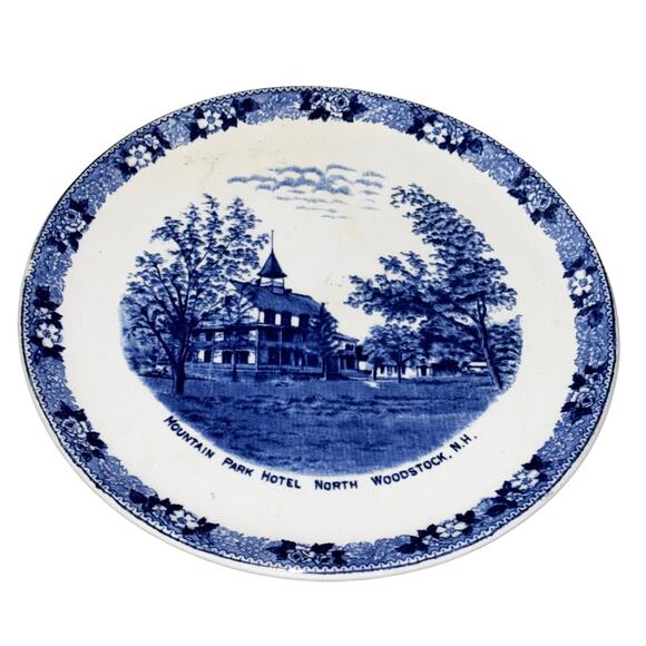 Wm Adams & Sons Souvineer Blue Transfer-ware Plate Mountain Park Hotel NH - Picture 7 of 7